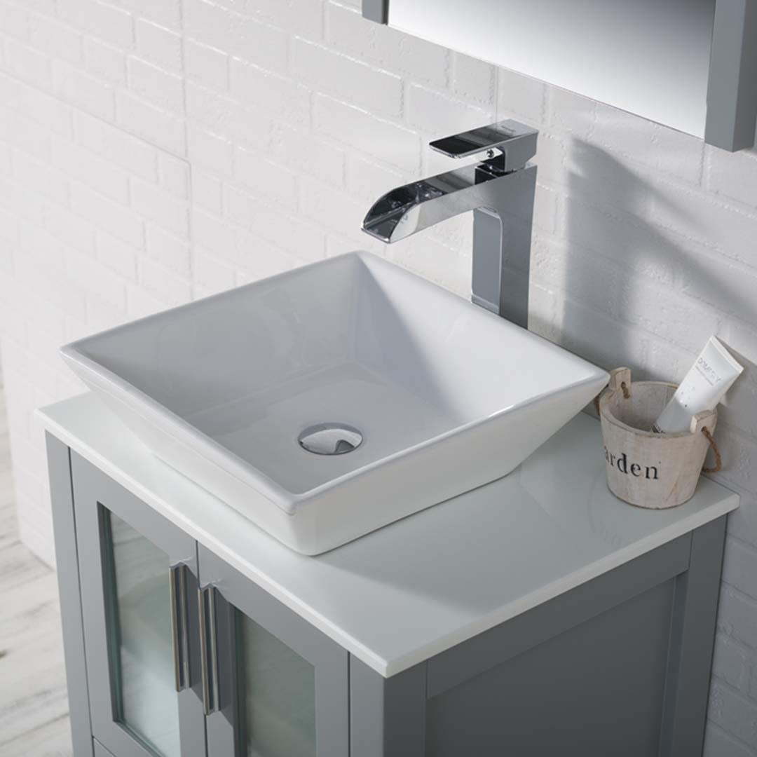 Sydney - 24 Inch Vanity with Ceramic Vessel Sink & Mirror - Metal Grey - Molaix842708124387Sydney001 24 15 V M