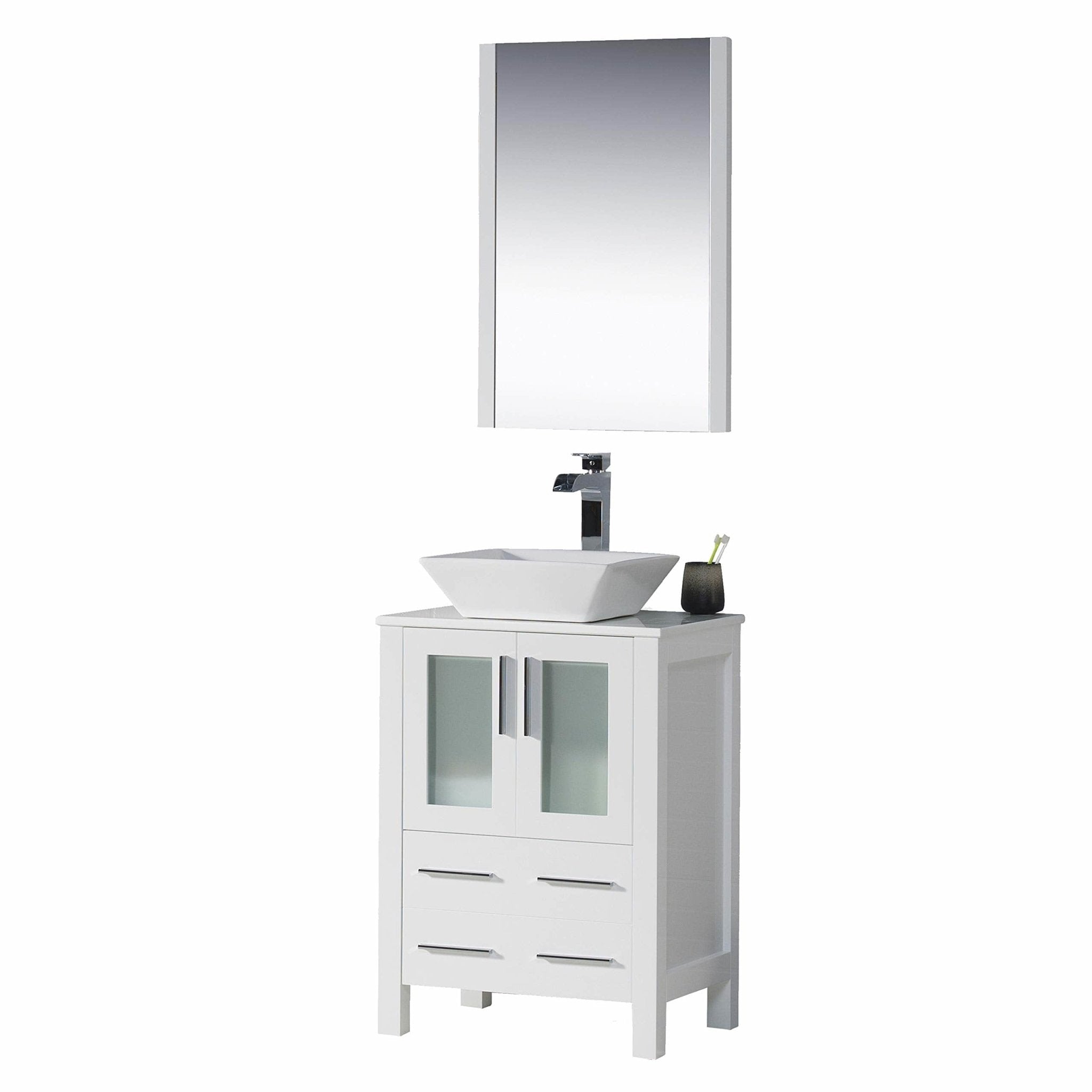 Sydney - 24 Inch Vanity with Ceramic Vessel Sink & Mirror - White - Molaix842708124325Sydney001 24 01 V M