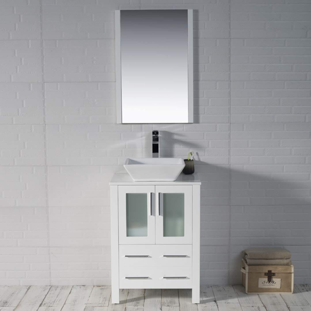 Sydney - 24 Inch Vanity with Ceramic Vessel Sink & Mirror - White - Molaix842708124325Sydney001 24 01 V M