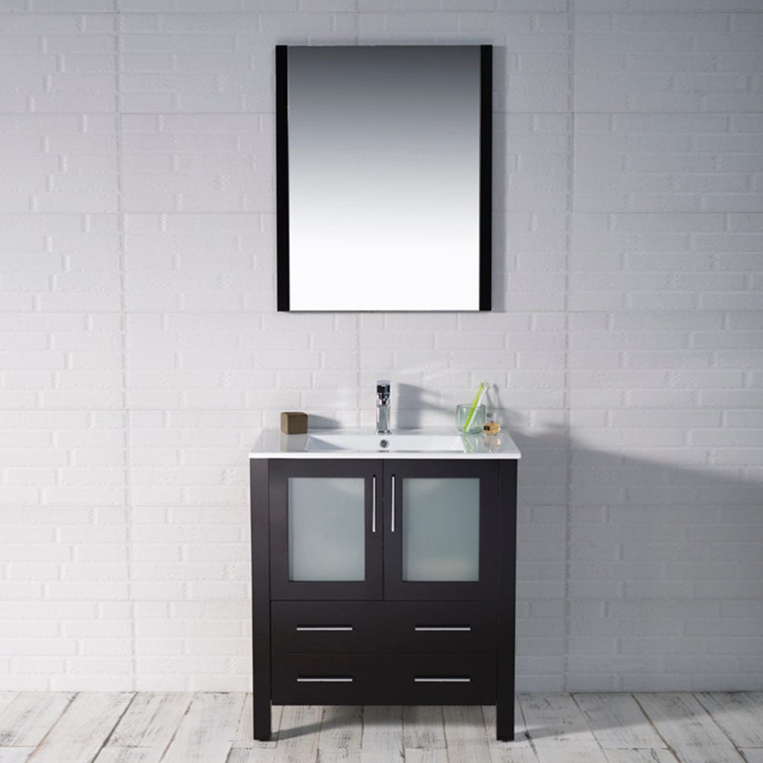 Sydney - 30 Inch Vanity with Ceramic Sink & Mirror - Espresso - Molaix842708124424Sydney001 30 02 C M