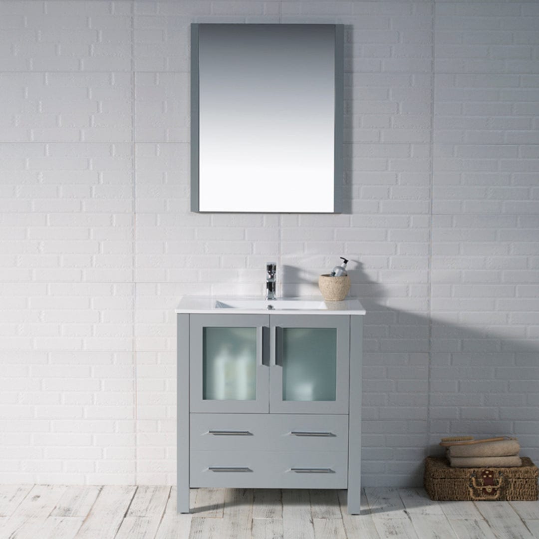 Sydney - 30 Inch Vanity with Ceramic Sink & Mirror - Metal Grey - Molaix842708124455Sydney001 30 15 C M