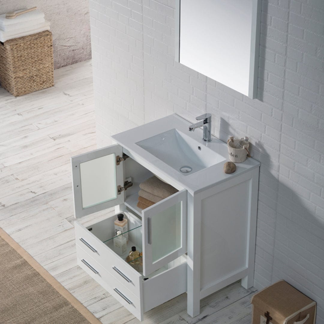 Sydney - 30 Inch Vanity with Ceramic Sink & Mirror - White - Molaix842708124394Sydney001 30 01 C M