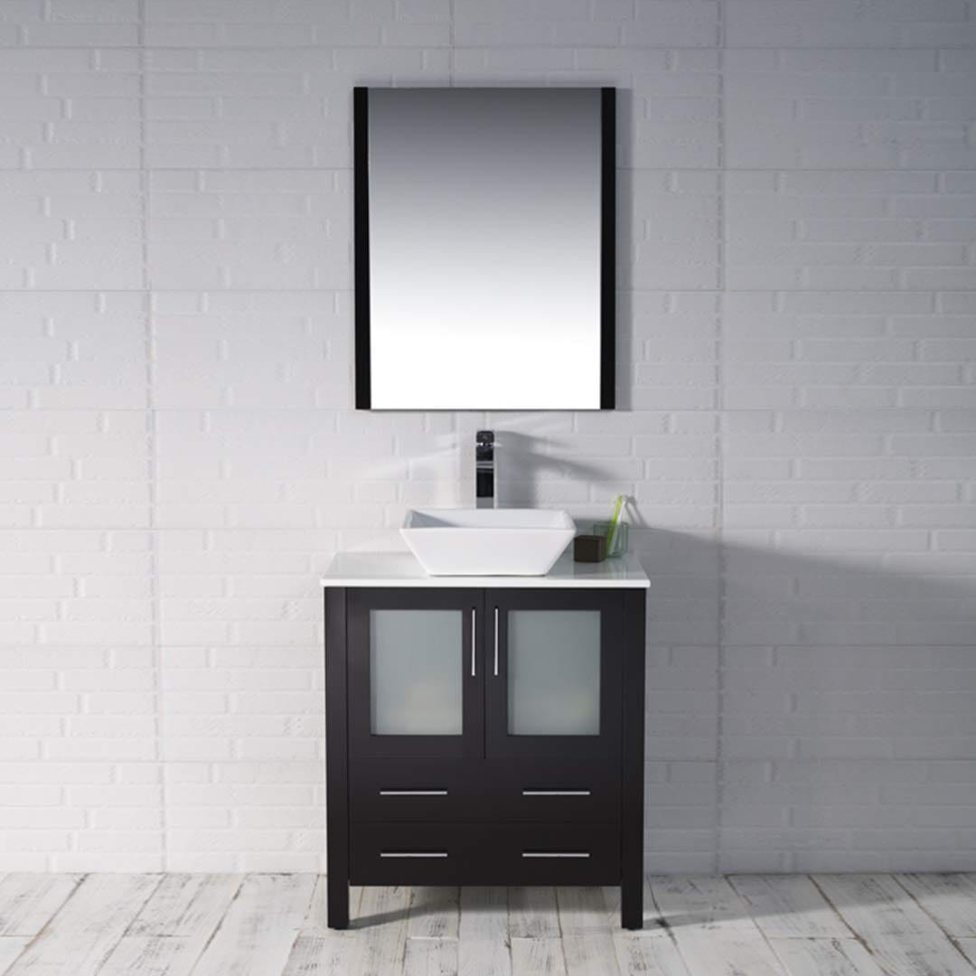 Sydney - 30 Inch Vanity with Ceramic Vessel Sink & Mirror - Espresso - Molaix842708124448Sydney001 30 02 V M