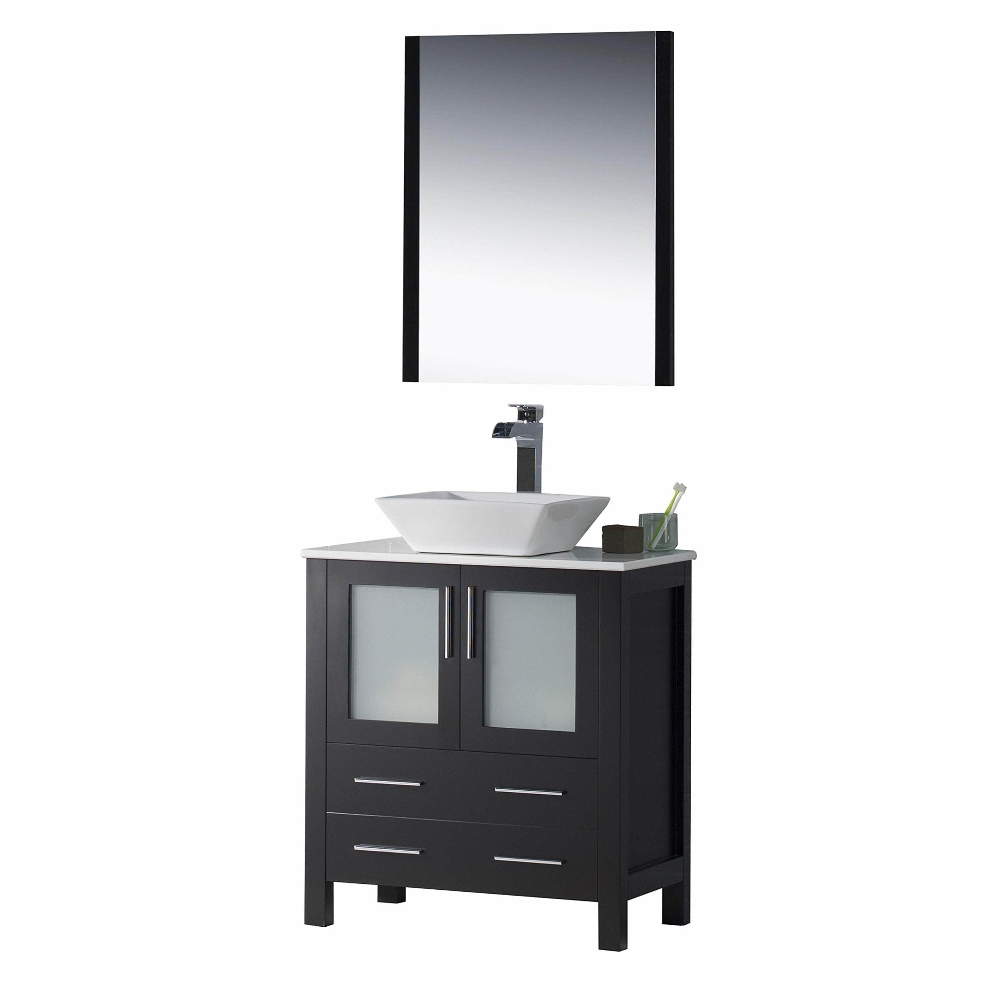 Sydney - 30 Inch Vanity with Ceramic Vessel Sink & Mirror - Espresso - Molaix842708124448Sydney001 30 02 V M