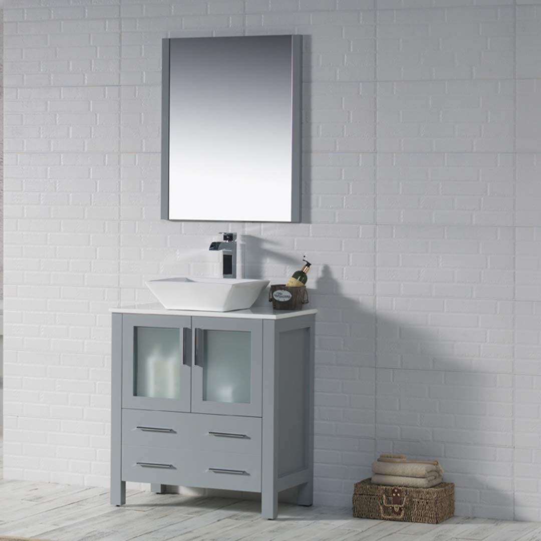 Sydney - 30 Inch Vanity with Ceramic Vessel Sink & Mirror - Metal Grey - Molaix842708124479Sydney001 30 15 V M