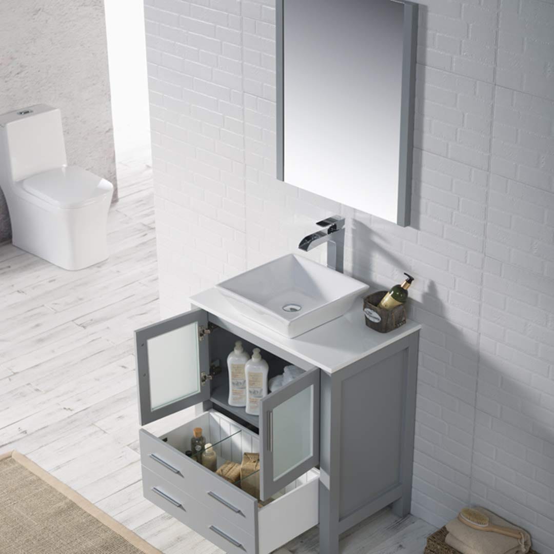 Sydney - 30 Inch Vanity with Ceramic Vessel Sink & Mirror - Metal Grey - Molaix842708124479Sydney001 30 15 V M