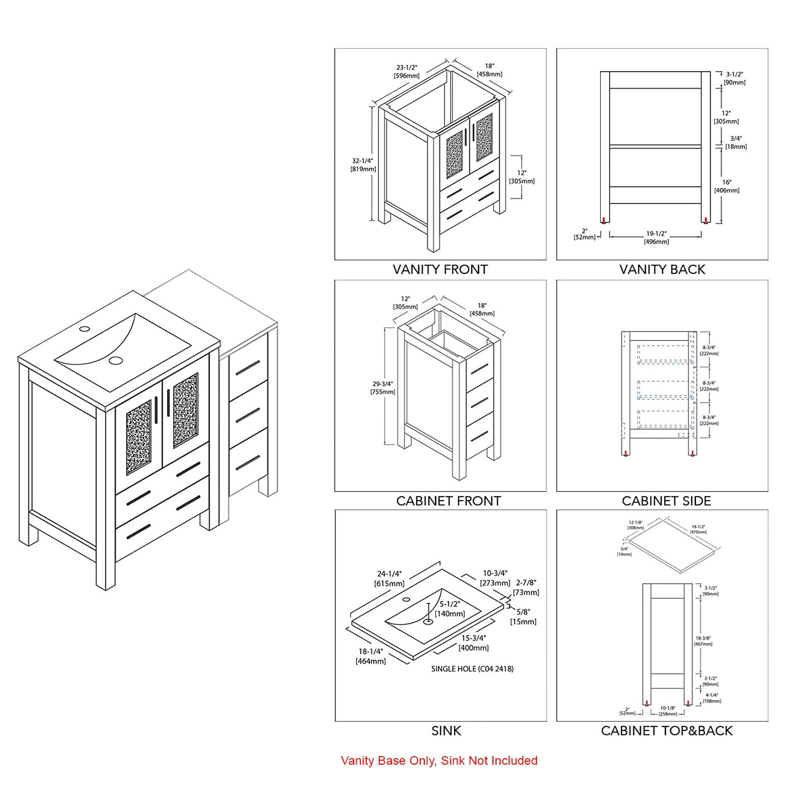 Sydney - 36 Inch Vanity Base only with Side Cabinet - White - Molaix842708124578SydneyV8001 36S 01
