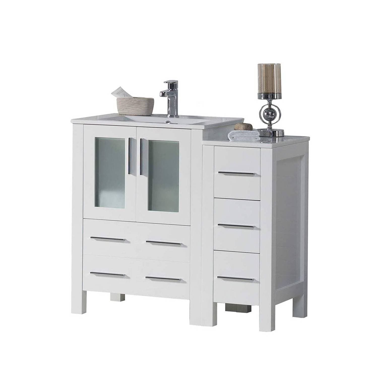 Sydney - 36 Inch Vanity Base only with Side Cabinet - White - Molaix842708124578SydneyV8001 36S 01