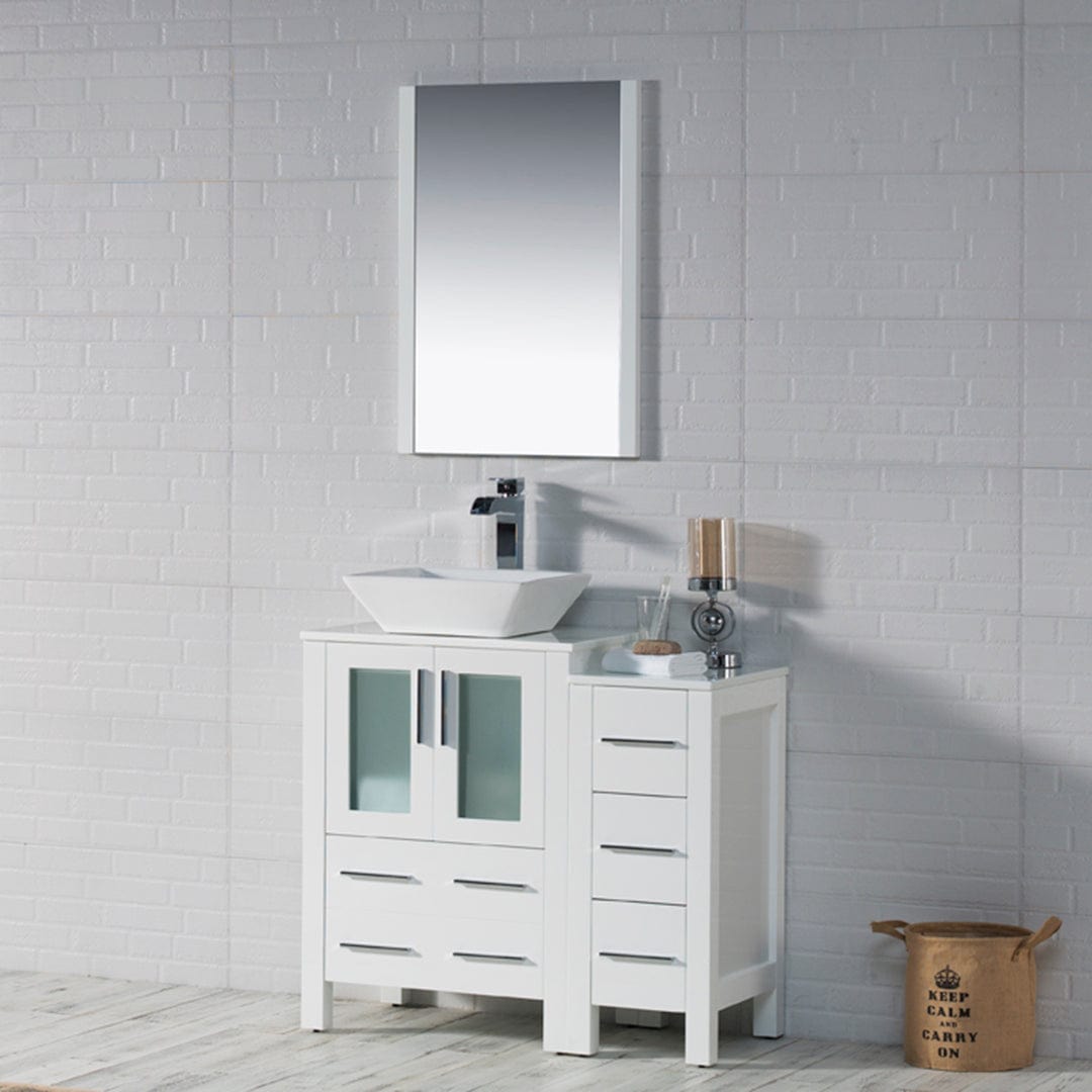 Sydney - 36 Inch Vanity Base only with Side Cabinet - White - Molaix842708124578SydneyV8001 36S 01