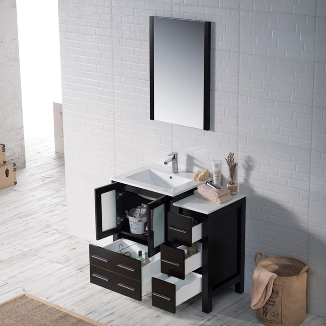 Sydney - 36 Inch Vanity with Ceramic Sink & Mirror & Side Cabinet - Espresso - Molaix842708124622Sydney001 36S 02 C M