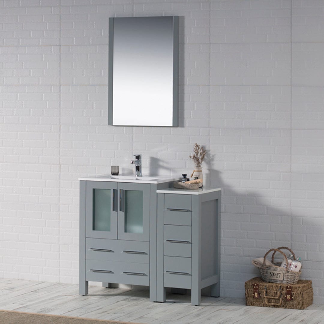 Sydney - 36 Inch Vanity with Ceramic Sink & Mirror & Side Cabinet - Metal Grey - Molaix842708124660Sydney001 36S 15 C M