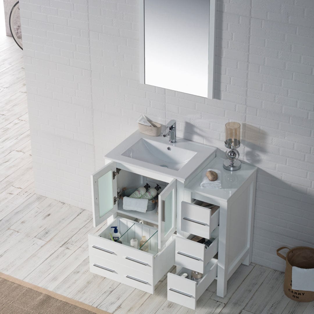 Sydney - 36 Inch Vanity with Ceramic Sink & Mirror & Side Cabinet - White - Molaix842708124585Sydney001 36S 01 C M