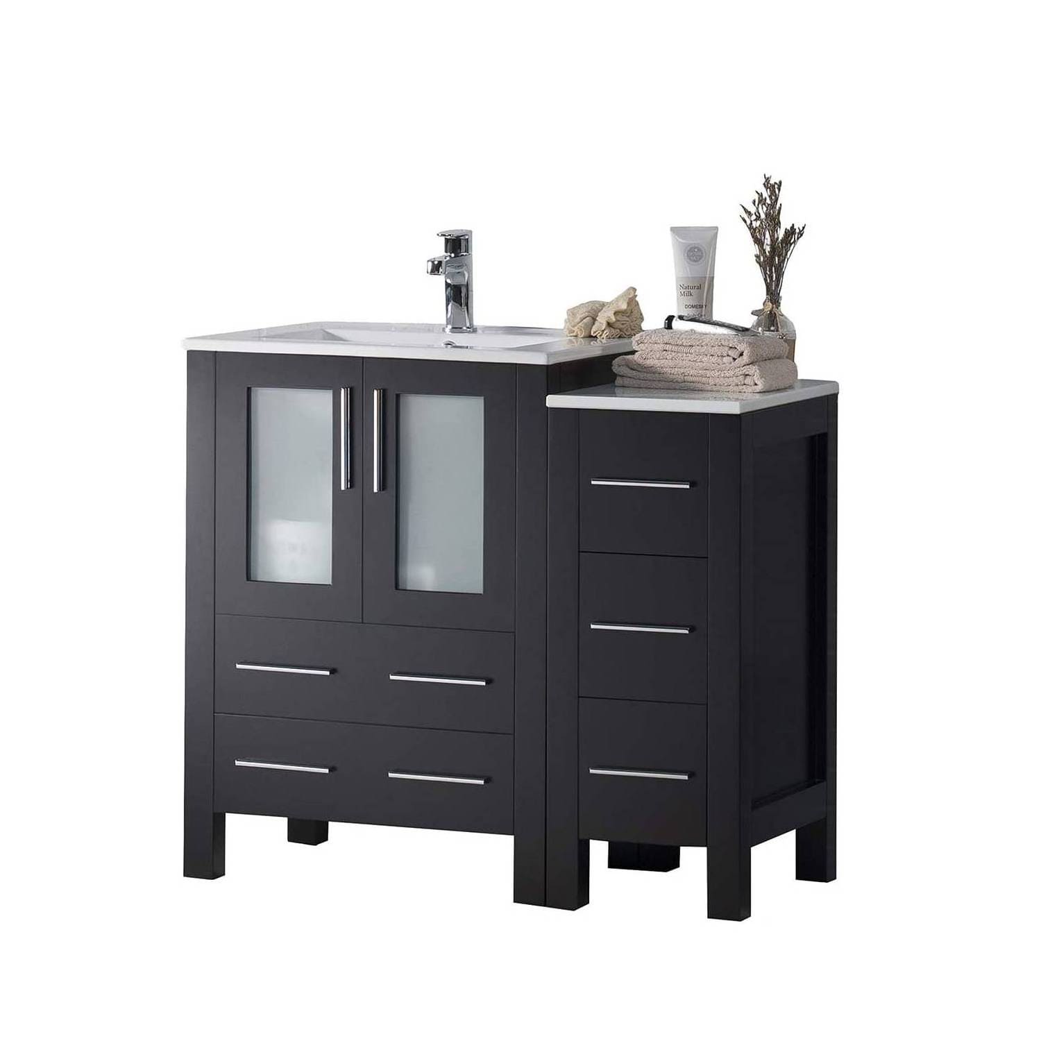 Sydney - 36 Inch Vanity with Ceramic Sink & Side Cabinet - Espresso - Molaix842708117938Sydney001 36S 02 C
