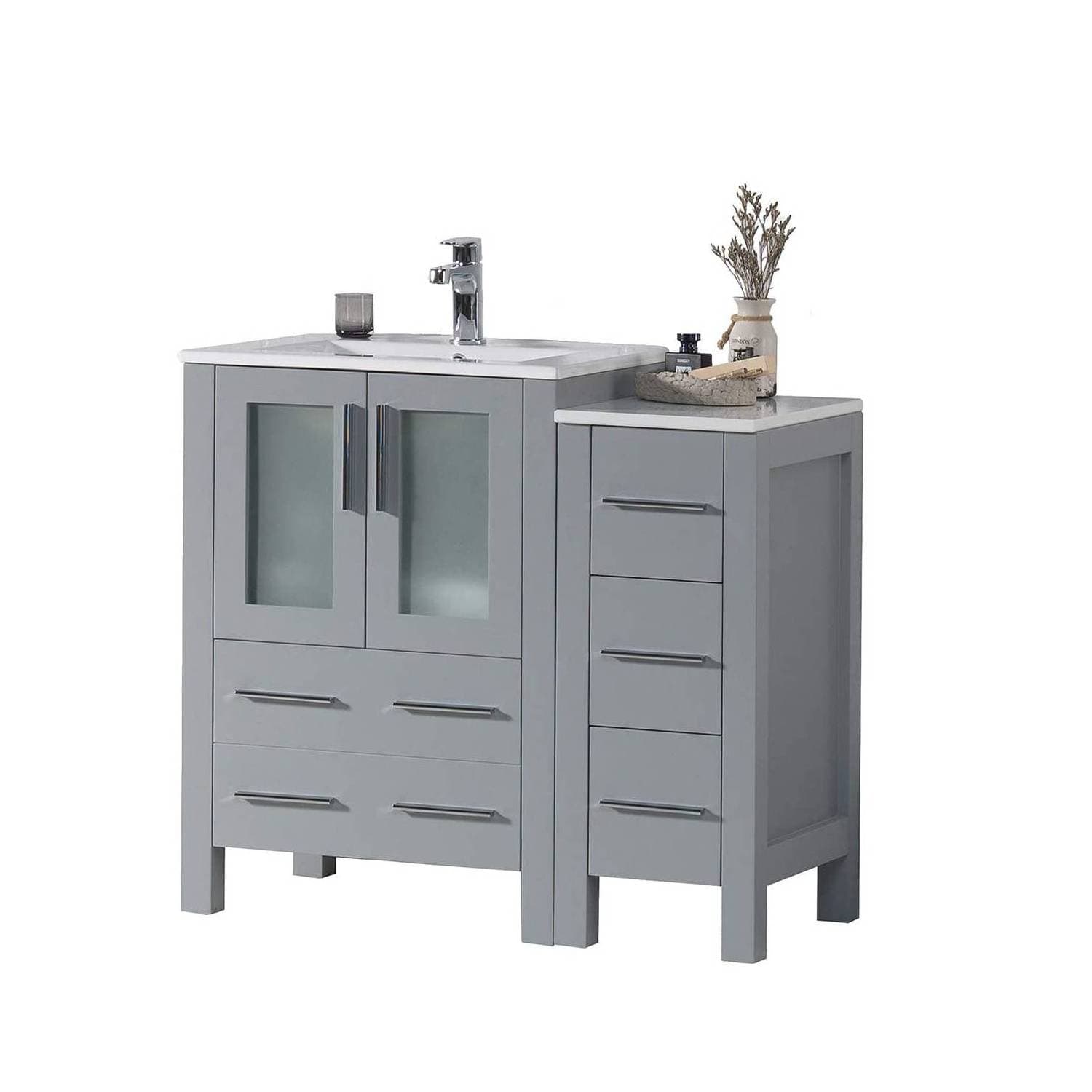 Sydney - 36 Inch Vanity with Ceramic Sink & Side Cabinet - Metal Grey - Molaix842708117952Sydney001 36S 15 C