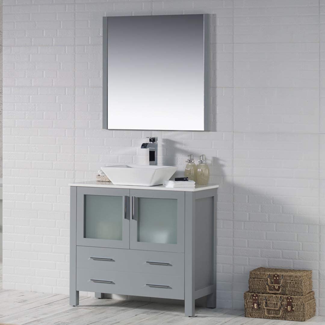Sydney - 36 Inch Vanity with Ceramic Vessel Sink - Metal Grey - Molaix842708124554Sydney001 36 15 V