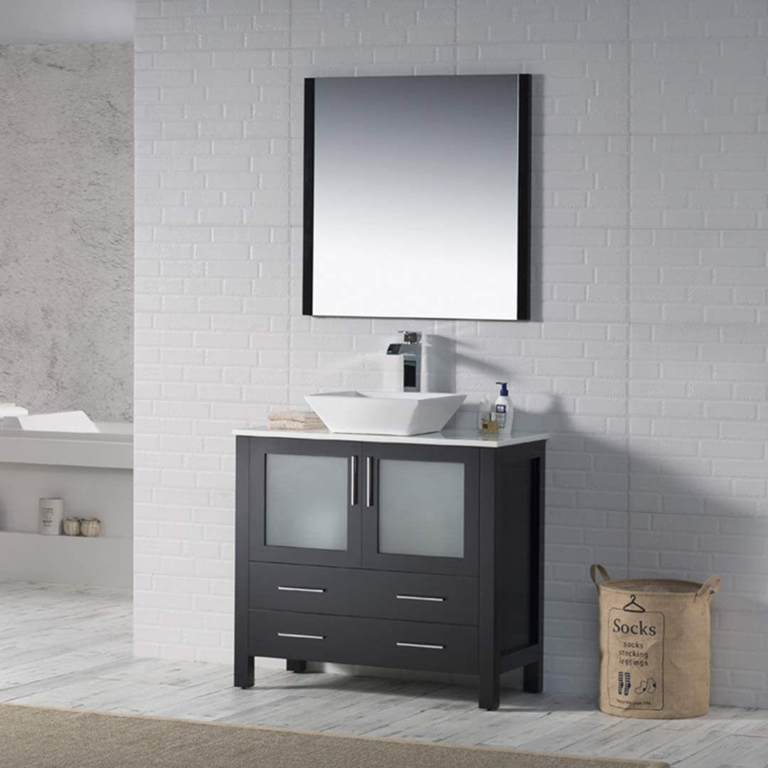 Sydney - 36 Inch Vanity with Ceramic Vessel Sink & Mirror - Espresso - Molaix842708124530Sydney001 36 02 V M