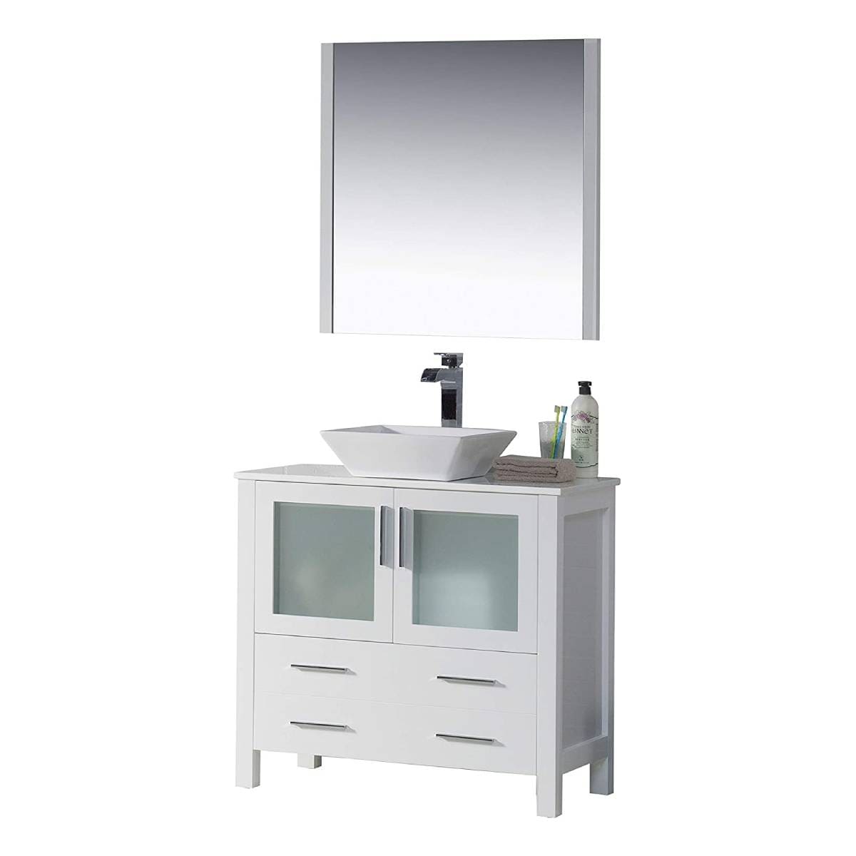 Sydney - 36 Inch Vanity with Ceramic Vessel Sink & Mirror - White - Molaix842708124509Sydney001 36 01 V M