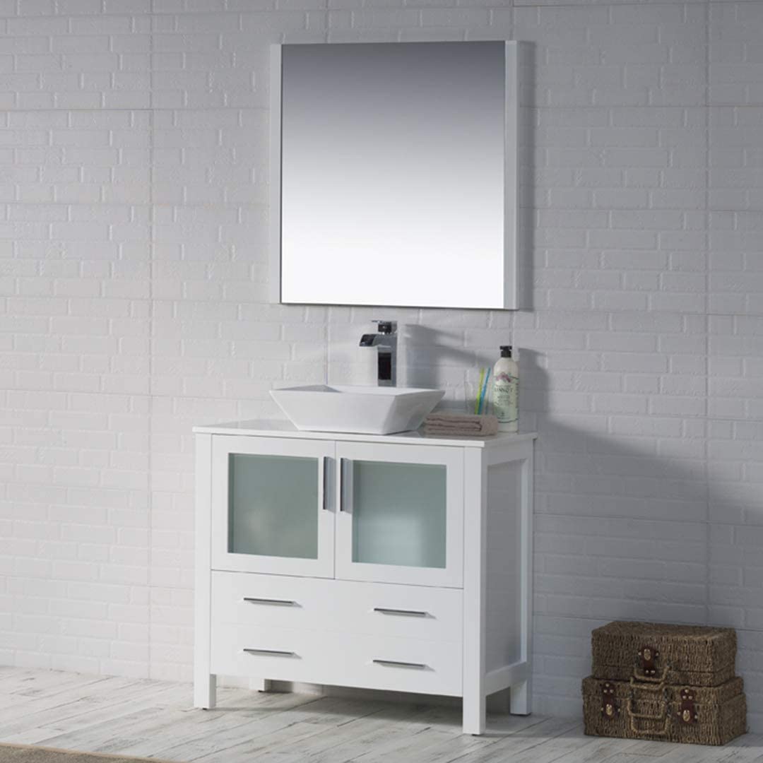 Sydney - 36 Inch Vanity with Ceramic Vessel Sink & Mirror - White - Molaix842708124509Sydney001 36 01 V M