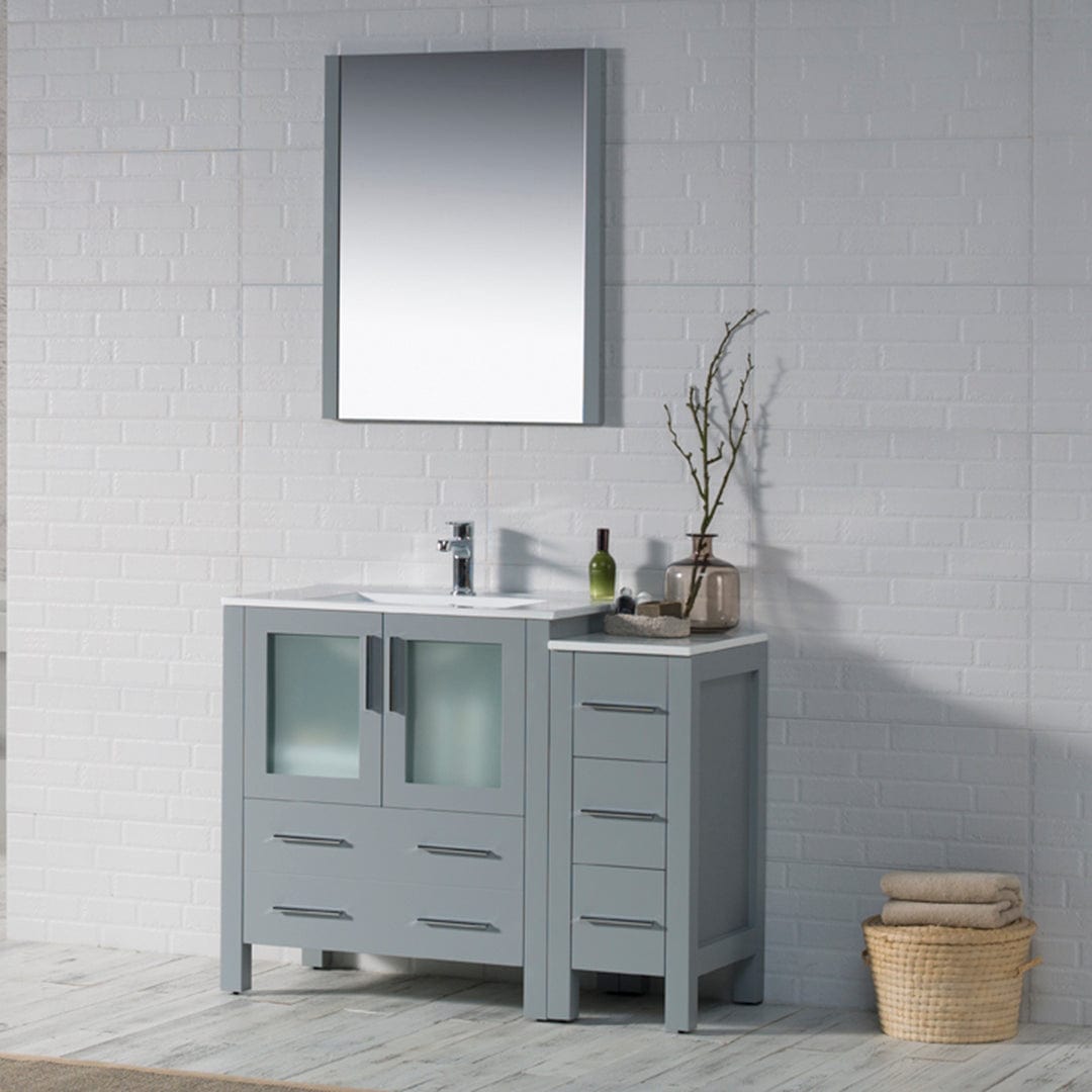 Sydney - 42 Inch Vanity Base only with Side Cabinet - Metal Grey - Molaix842708124790SydneyV8001 42S 15