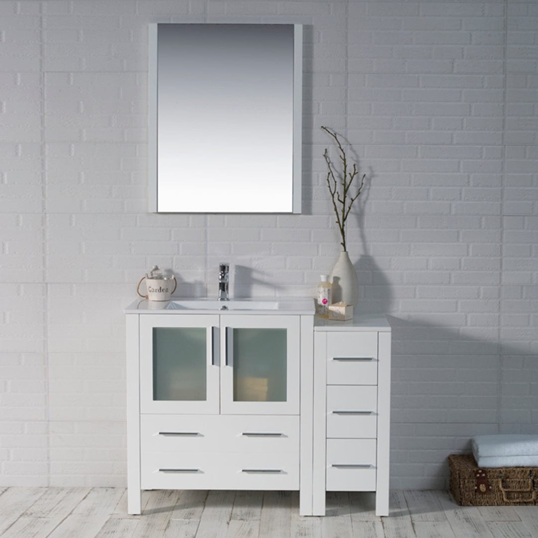 Sydney - 42 Inch Vanity Base only with Side Cabinet - White - Molaix842708124691SydneyV8001 42S 01