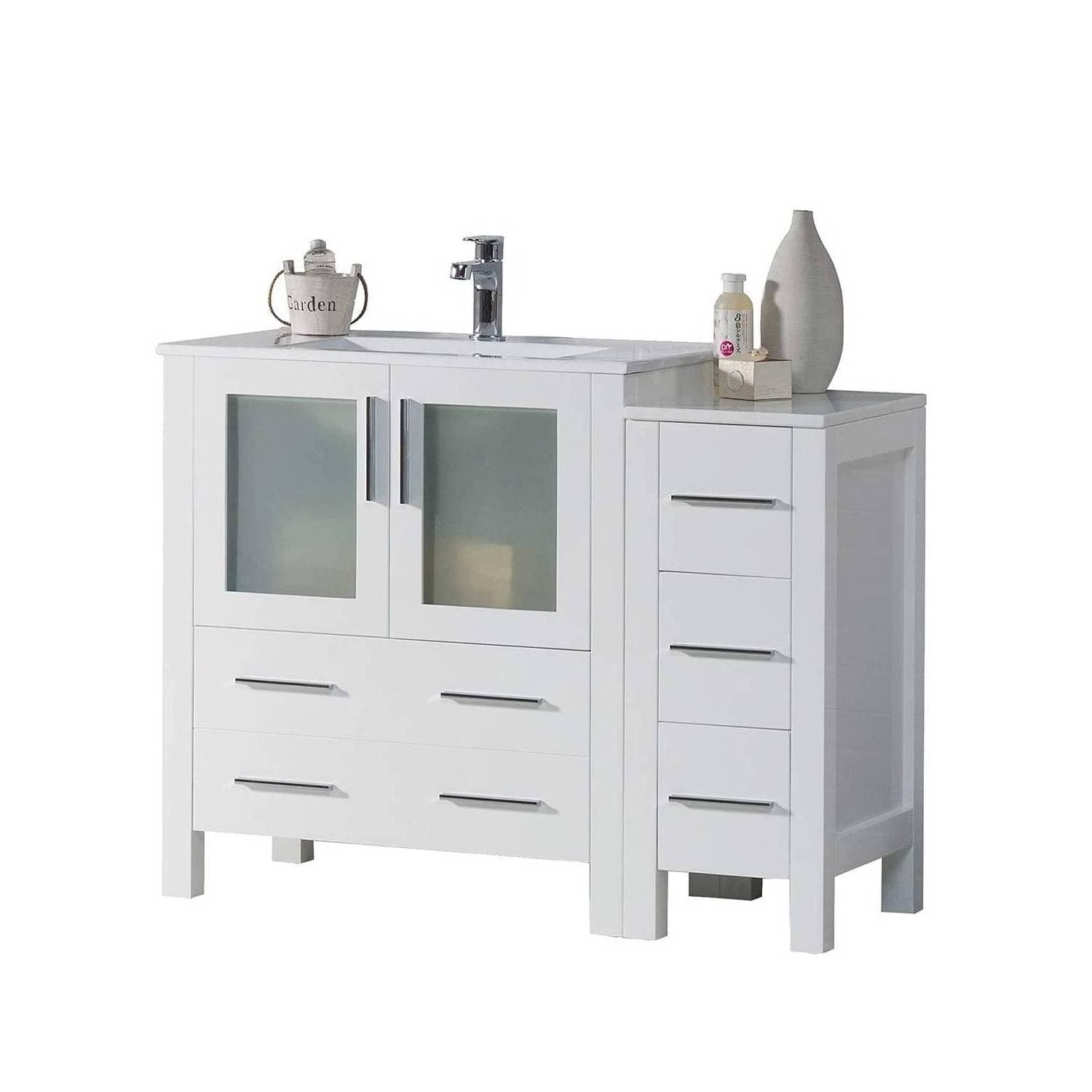 Sydney - 42 Inch Vanity Base only with Side Cabinet - White - Molaix842708124691SydneyV8001 42S 01