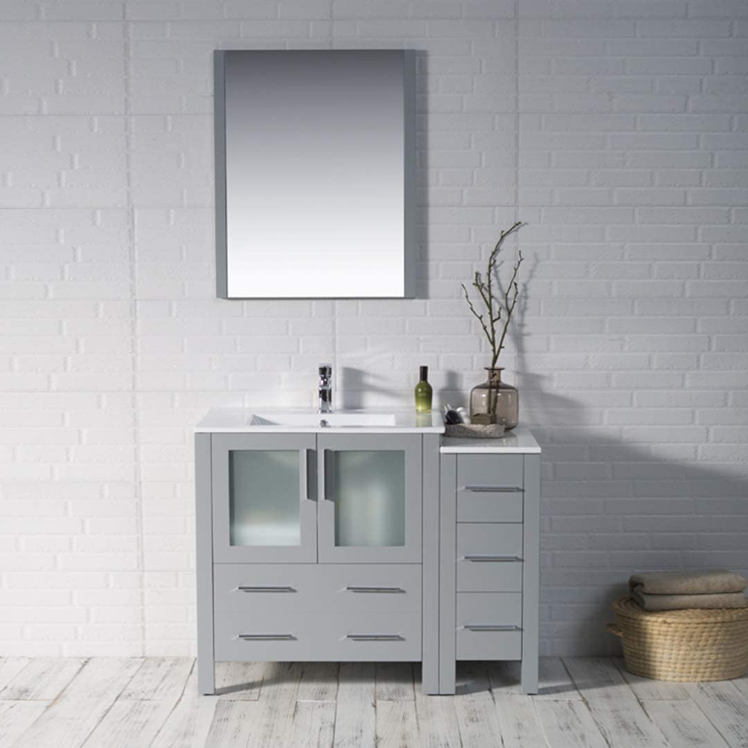 Sydney - 42 Inch Vanity with Ceramic Sink & Mirror & Side Cabinet - Metal Grey - Molaix842708124813Sydney001 42S 15 C M