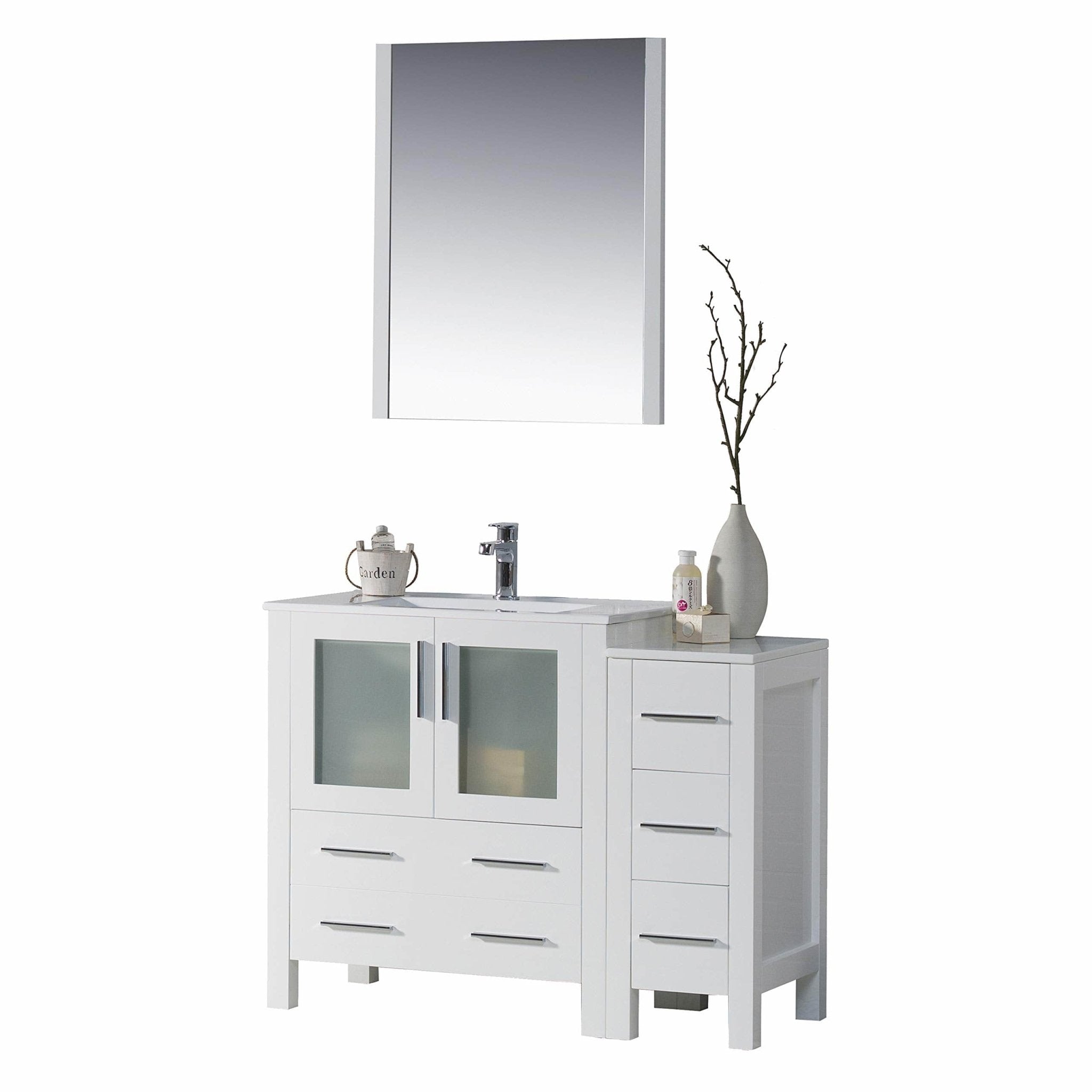 Sydney - 42 Inch Vanity with Ceramic Sink & Mirror & Side Cabinet - White - Molaix842708124714Sydney001 42S 01 C M