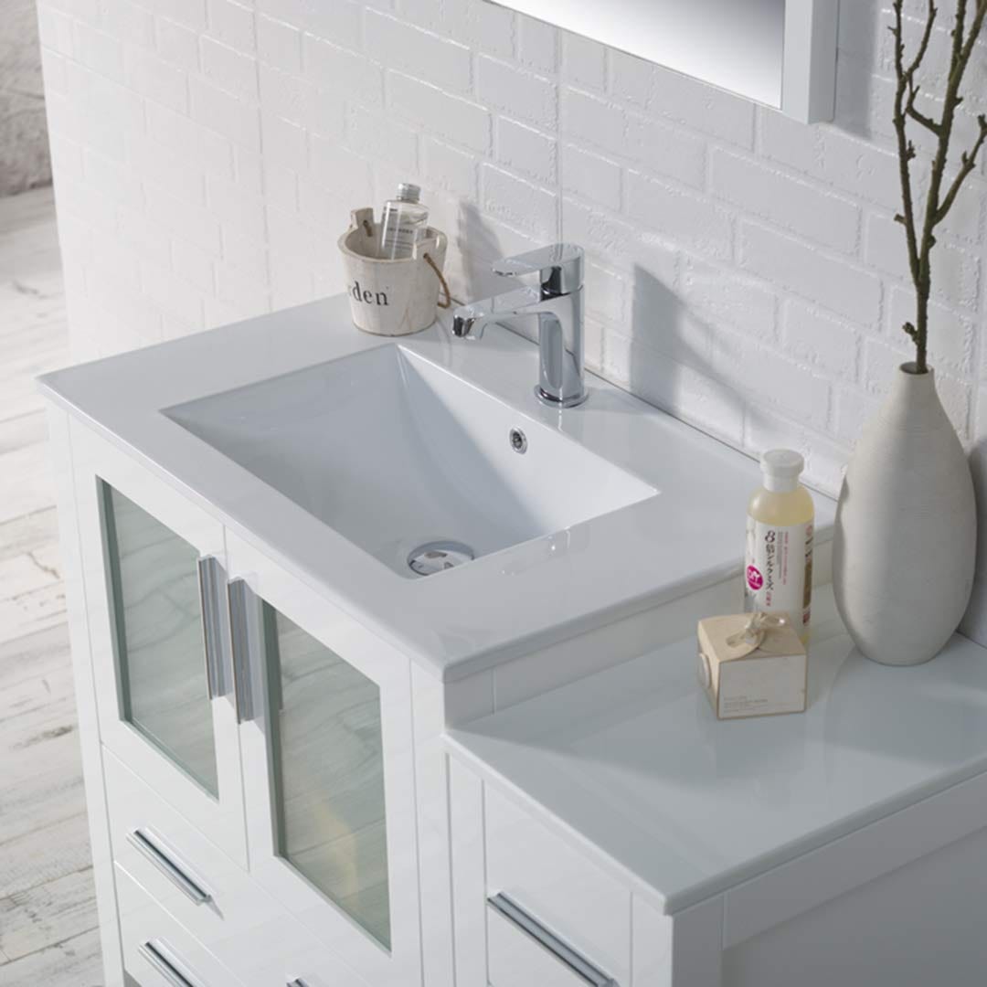 Sydney - 42 Inch Vanity with Ceramic Sink & Mirror & Side Cabinet - White - Molaix842708124714Sydney001 42S 01 C M