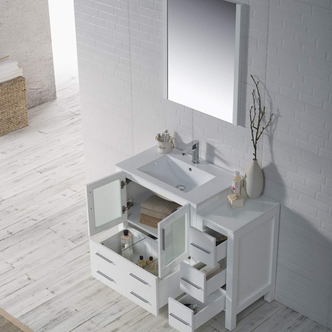 Sydney - 42 Inch Vanity with Ceramic Sink & Mirror & Side Cabinet - White - Molaix842708124714Sydney001 42S 01 C M