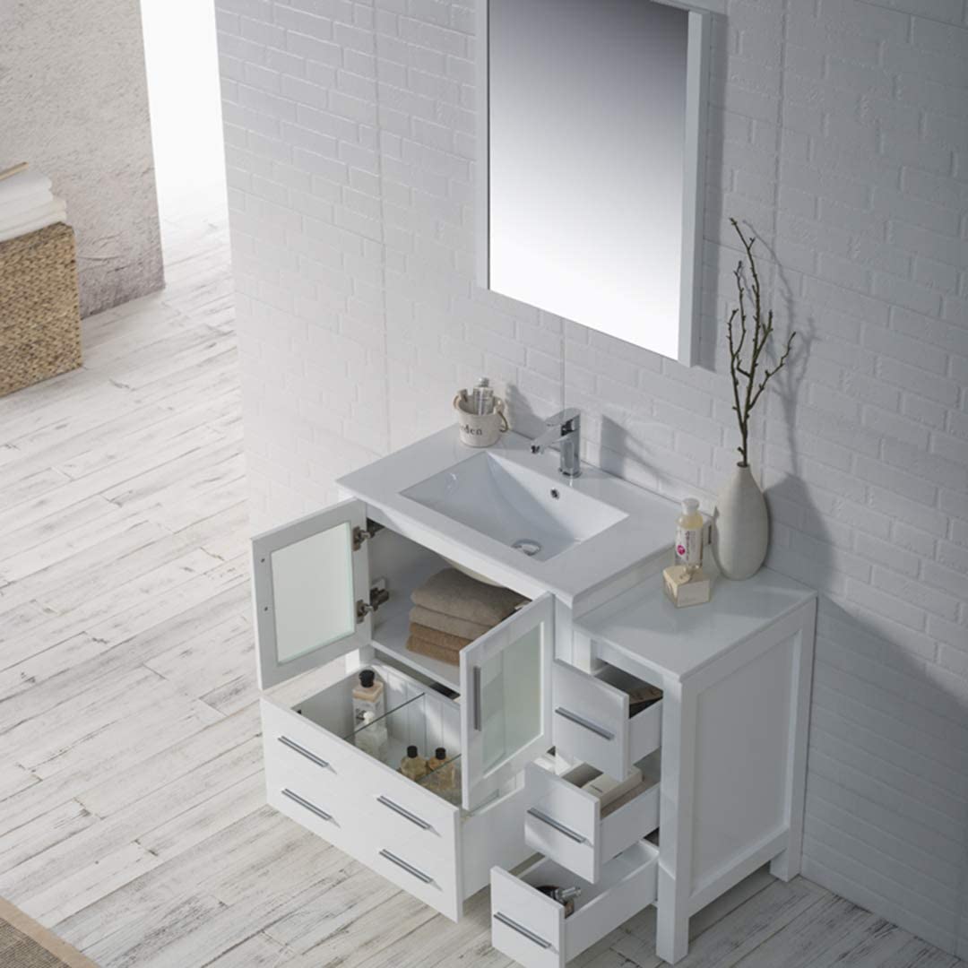 Sydney - 42 Inch Vanity with Ceramic Sink & Side Cabinet - White - Molaix842708124707Sydney001 42S 01 C