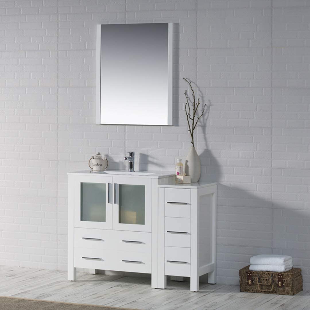 Sydney - 42 Inch Vanity with Ceramic Sink & Side Cabinet - White - Molaix842708124707Sydney001 42S 01 C