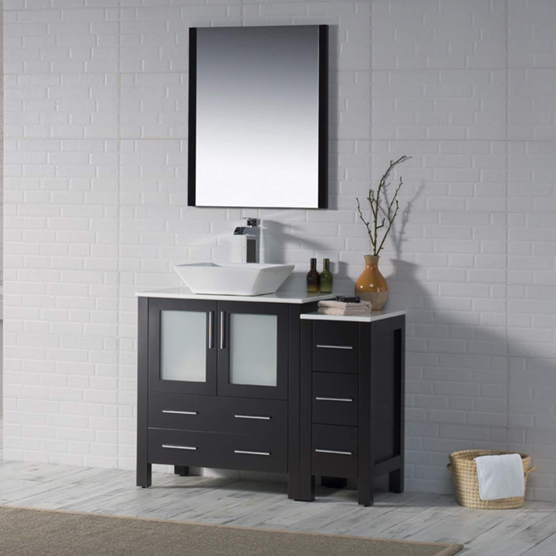 Sydney - 42 Inch Vanity with Ceramic Vessel Sink & Mirror & Side Cabinet - Espresso - Molaix842708124783Sydney001 42S 02 V M