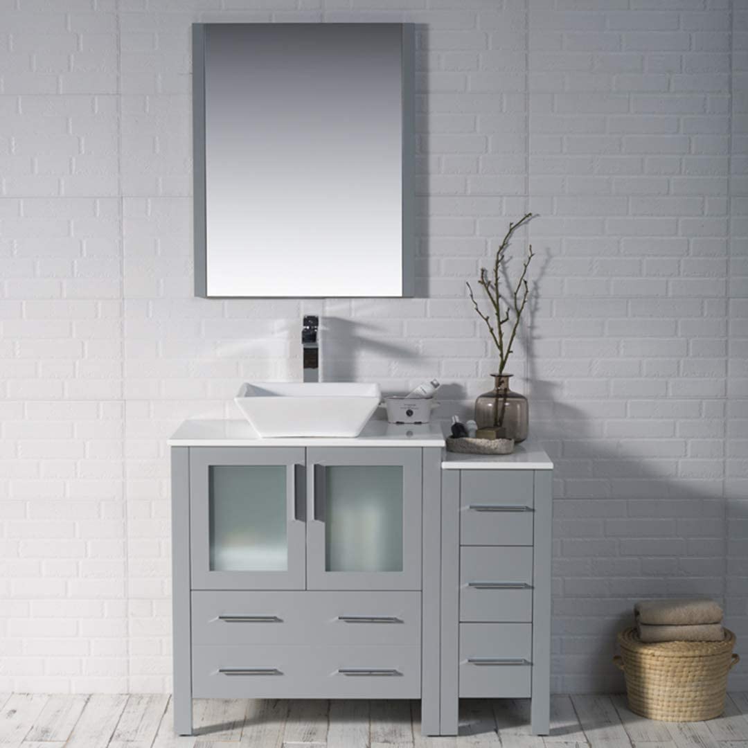 Sydney - 42 Inch Vanity with Ceramic Vessel Sink & Mirror & Side Cabinet - Metal Grey - Molaix842708124837Sydney001 42S 15 V M