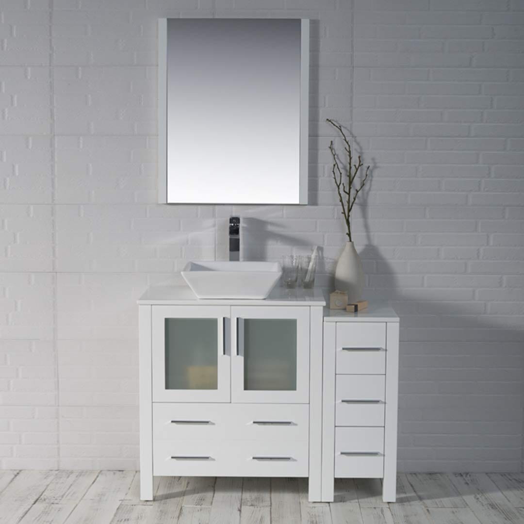 Sydney - 42 Inch Vanity with Ceramic Vessel Sink & Mirror & Side Cabinet - White - Molaix842708124738Sydney001 42S 01 V M