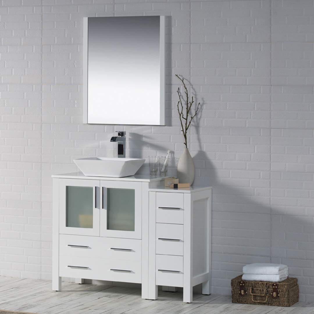 Sydney - 42 Inch Vanity with Ceramic Vessel Sink & Mirror & Side Cabinet - White - Molaix842708124738Sydney001 42S 01 V M