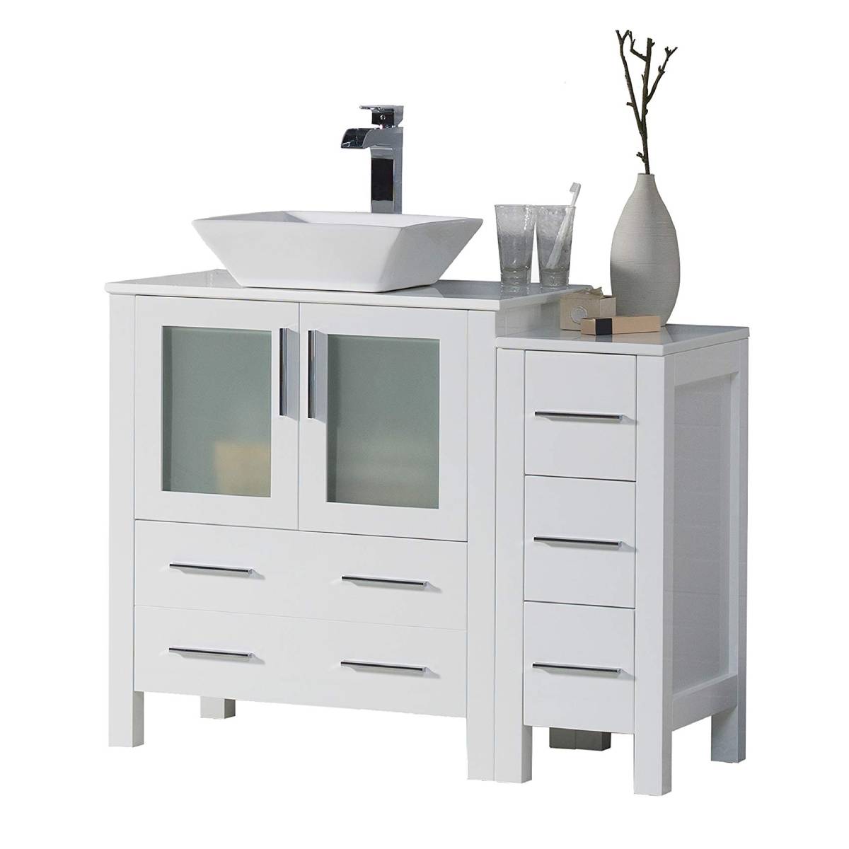 Sydney - 42 Inch Vanity with Ceramic Vessel Sink & Side Cabinet - White - Molaix842708124721Sydney001 42S 01 V