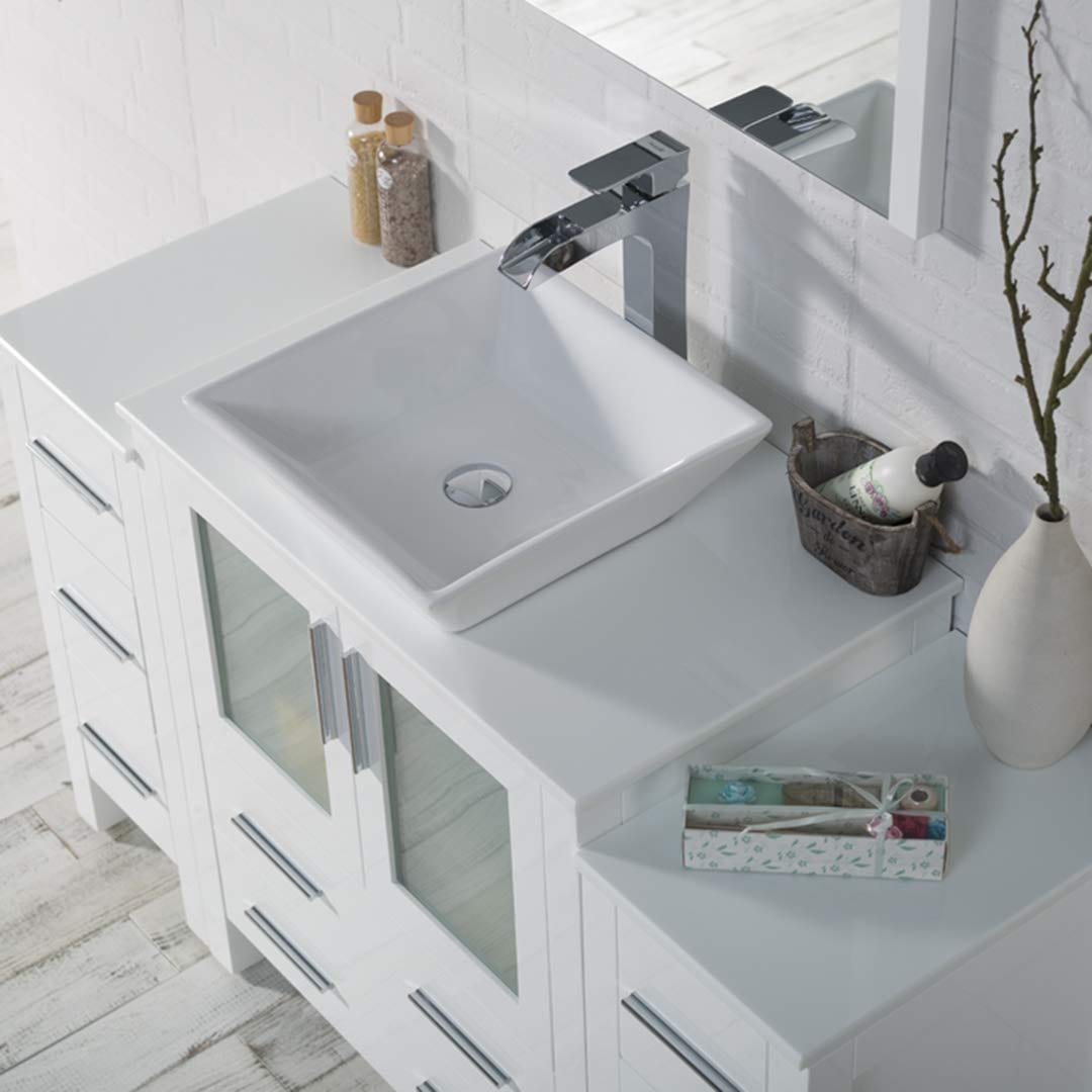 Sydney - 54 Inch Vanity with Ceramic Vessel Sink & Mirror - White - Molaix842708124875Sydney001 54 01 V M