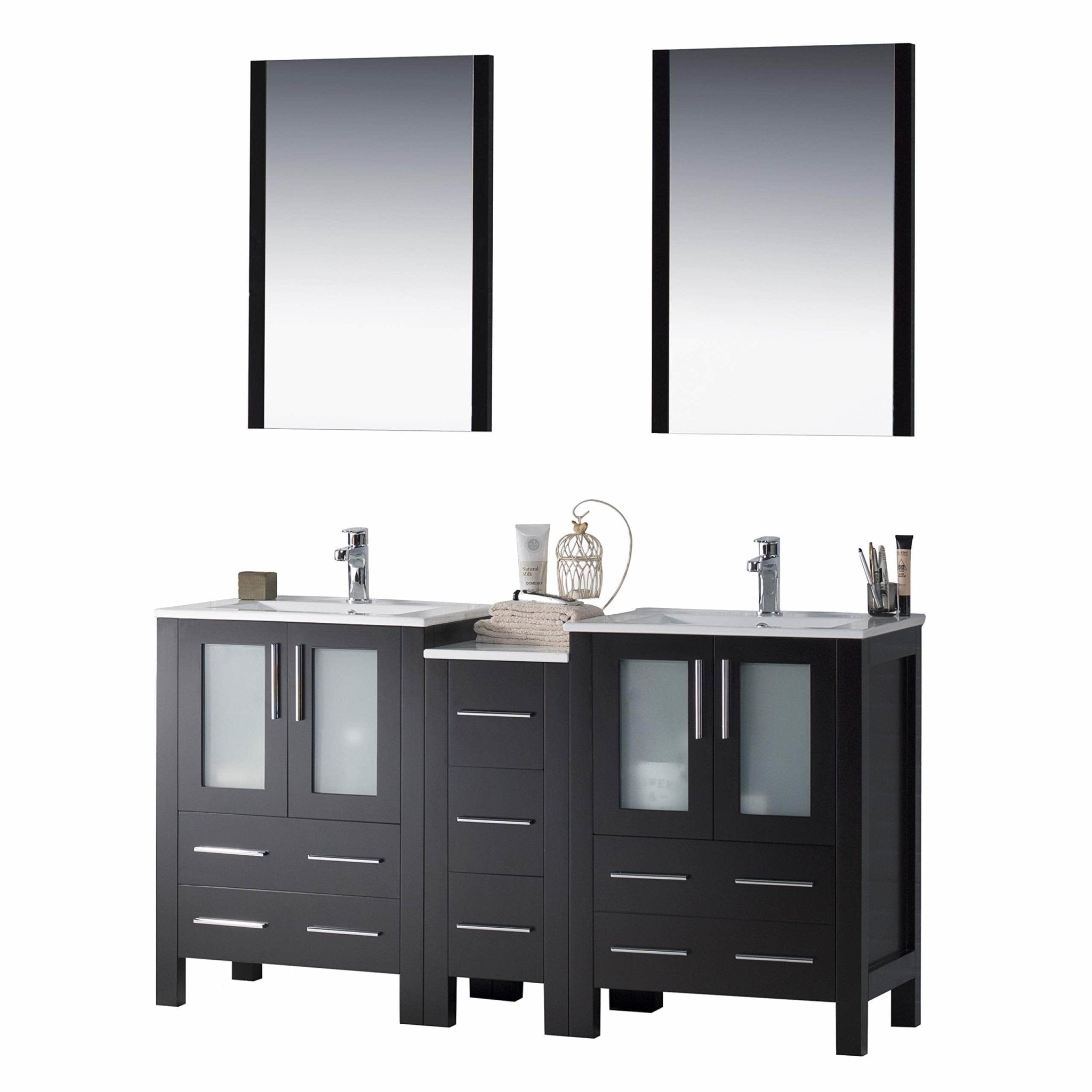Sydney - 60 Inch Vanity with Ceramic Double Sinks & Mirrors - Espresso - Molaix842708125032Sydney001 60S1 02 C M