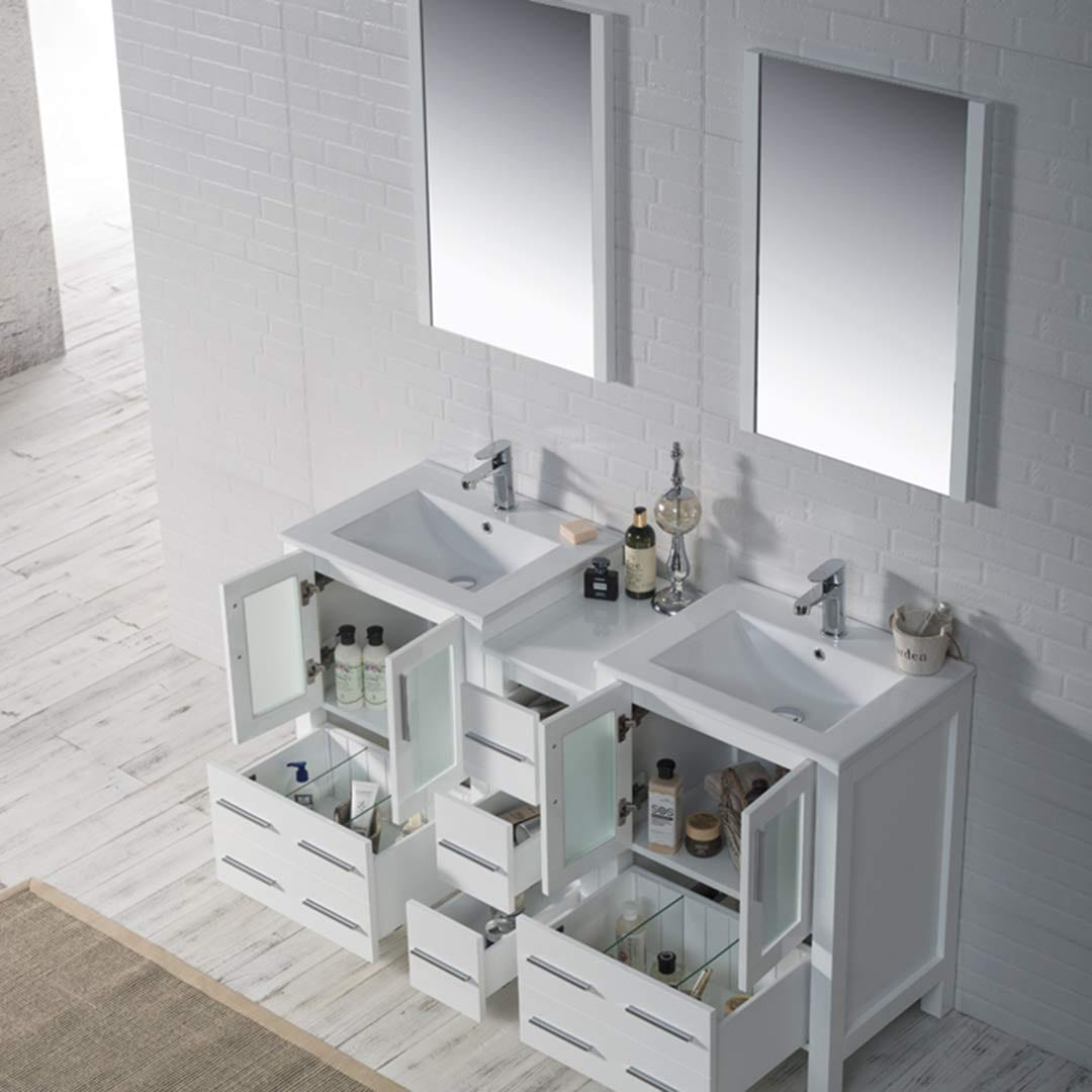 Sydney - 60 Inch Vanity with Ceramic Double Sinks & Mirrors - White - Molaix842708124981Sydney001 60S1 01 C M