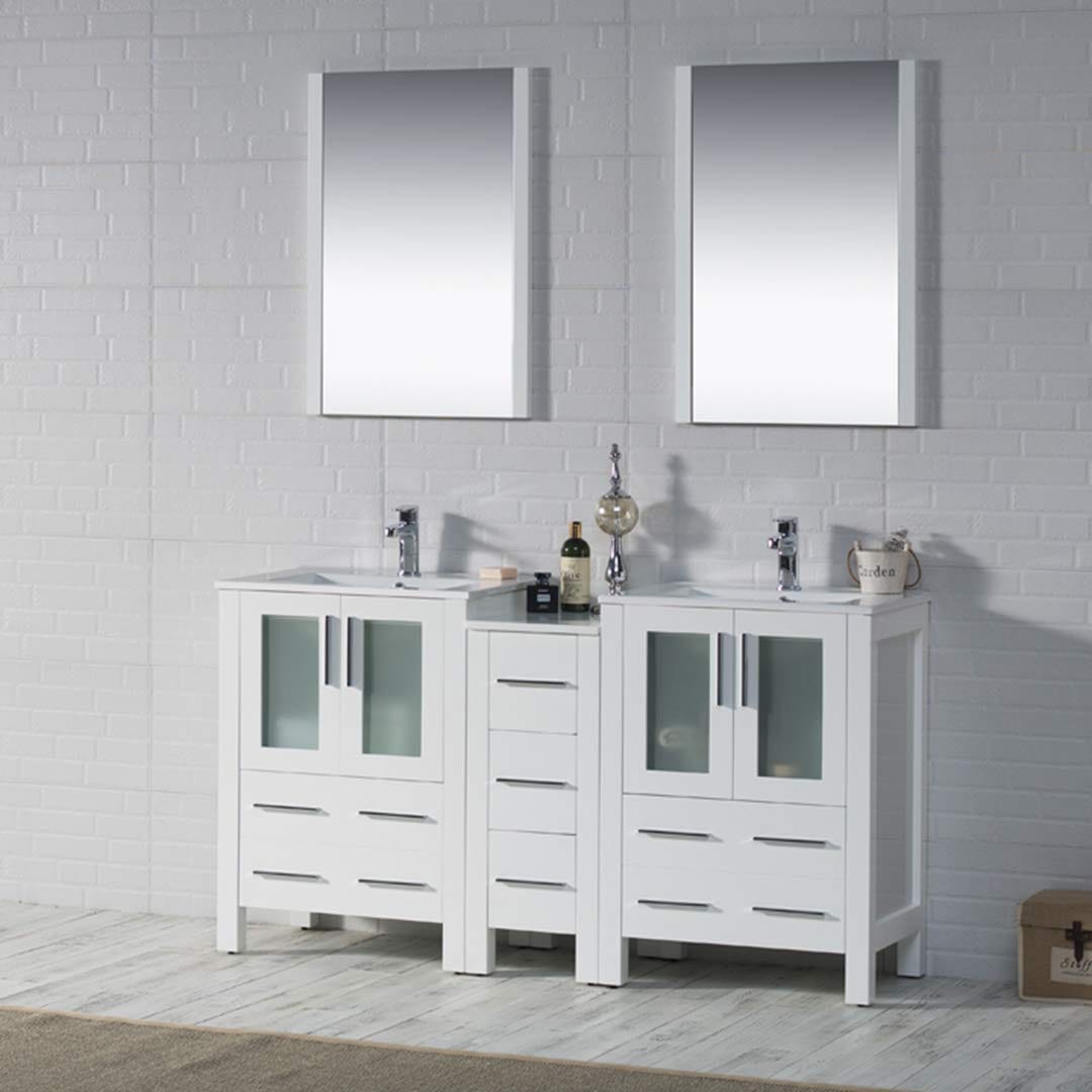 Sydney - 60 Inch Vanity with Ceramic Double Sinks & Mirrors - White - Molaix842708124981Sydney001 60S1 01 C M