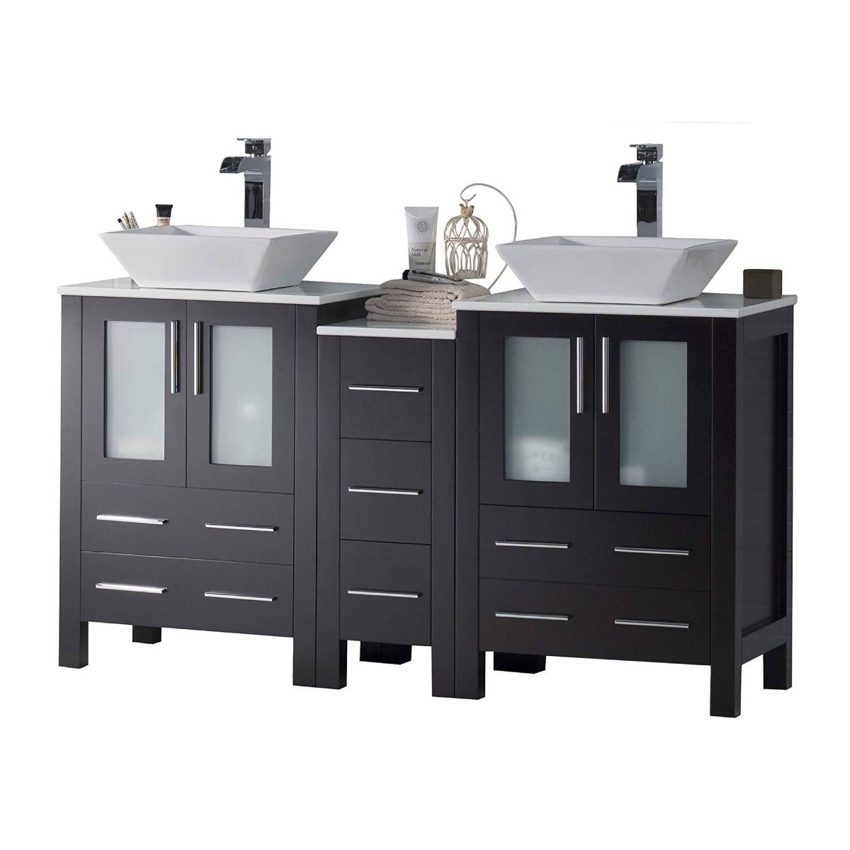 Sydney - 60 Inch Vanity with Ceramic Double Vessel Sinks - Espresso - Molaix842708125049Sydney001 60S1 02 V