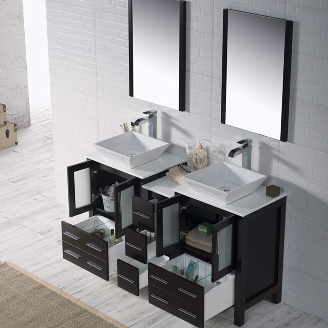 Sydney - 60 Inch Vanity with Ceramic Double Vessel Sinks - Espresso - Molaix842708125049Sydney001 60S1 02 V