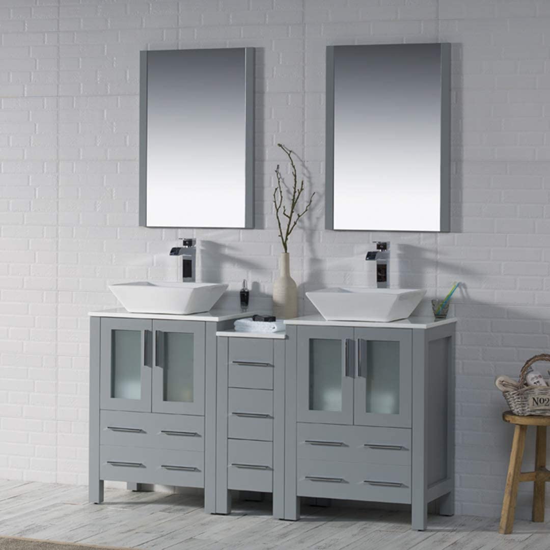 Sydney - 60 Inch Vanity with Ceramic Double Vessel Sinks - Metal Gray - Molaix842708125094Sydney001 60S1 15 V