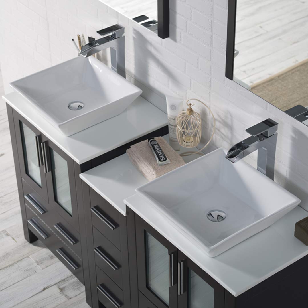 Sydney - 60 Inch Vanity with Ceramic Double Vessel Sinks & Mirrors - Espresso - Molaix842708125056Sydney001 60S1 02 V M