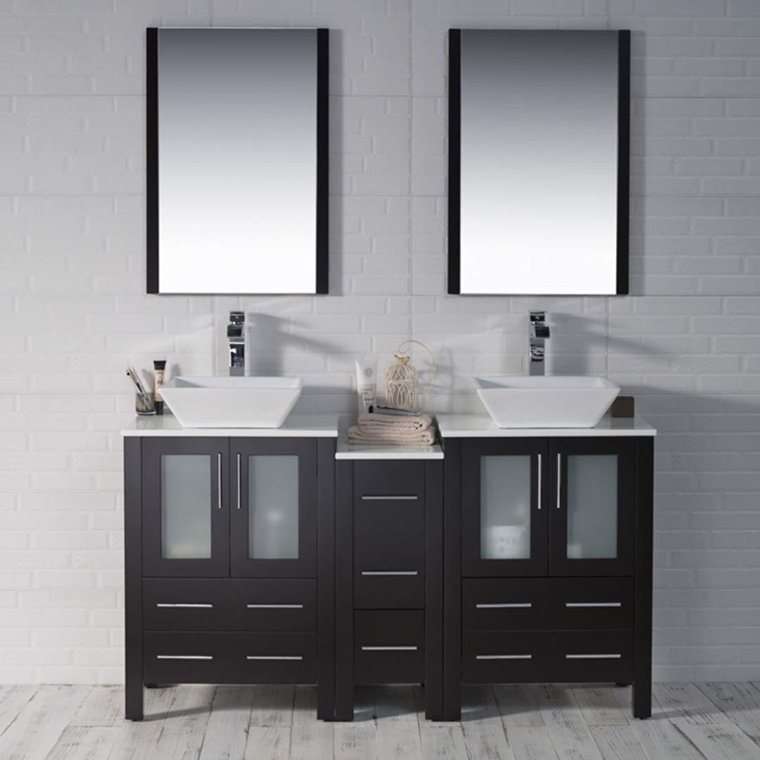 Sydney - 60 Inch Vanity with Ceramic Double Vessel Sinks & Mirrors - Espresso - Molaix842708125056Sydney001 60S1 02 V M