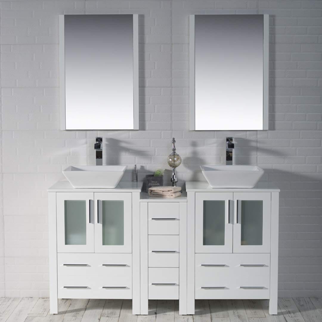 Sydney - 60 Inch Vanity with Ceramic Double Vessel Sinks & Mirrors - White - Molaix842708125001Sydney001 60S1 01 V M