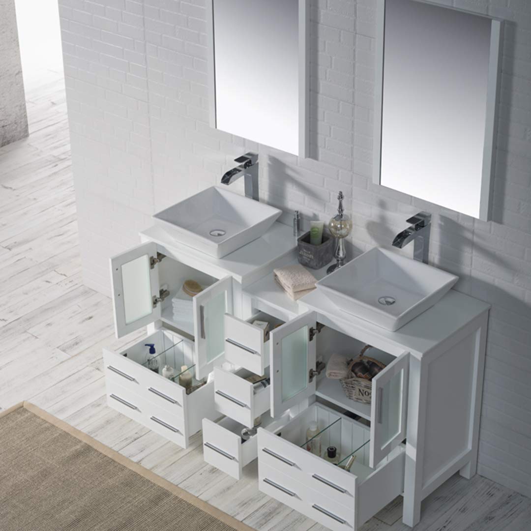Sydney - 60 Inch Vanity with Ceramic Double Vessel Sinks & Mirrors - White - Molaix842708125001Sydney001 60S1 01 V M