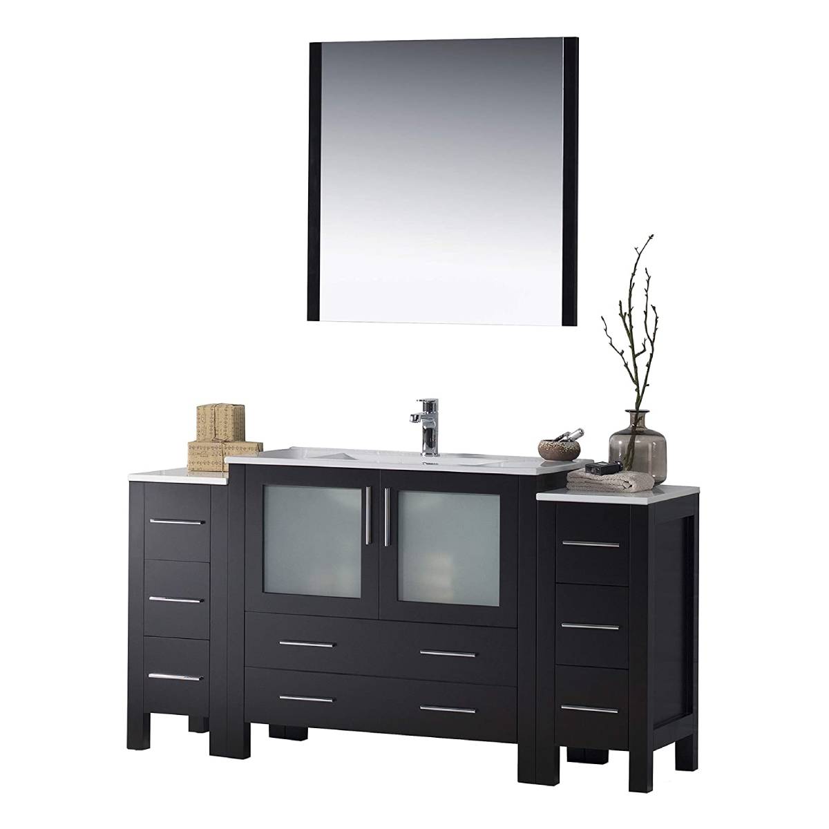 Sydney - 60 Inch Vanity with Ceramic Sink & Mirror - Espresso - Molaix842708125186Sydney001 60S2 02 C M