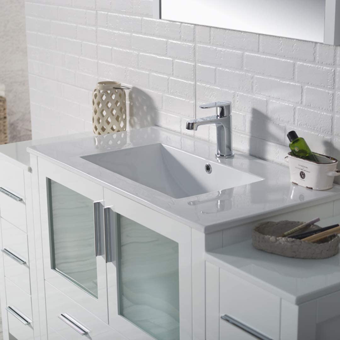 Sydney - 60 Inch Vanity with Ceramic Sink & Mirror - White - Molaix842708125131Sydney001 60S2 01 C M