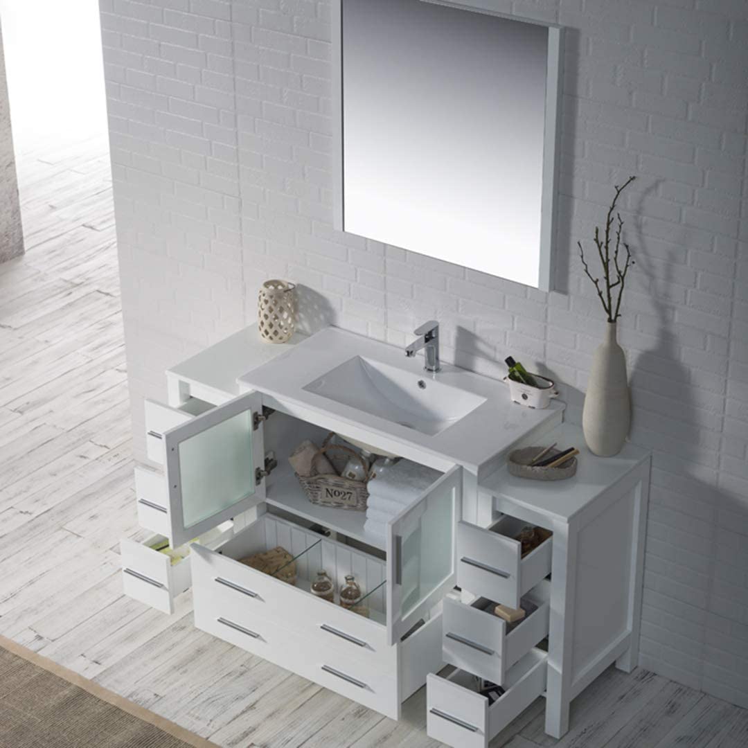 Sydney - 60 Inch Vanity with Ceramic Sink & Mirror - White - Molaix842708125131Sydney001 60S2 01 C M